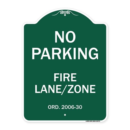 Signmission Princeton New Jersey No Parking Fire Lane Zone, Green & White Alum Sign, 18" x 24", GW-1824-23273 A-DES-GW-1824-23273
